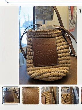 Anagram designer inspired Raffia Drawstring Crossbody Bag in Natural